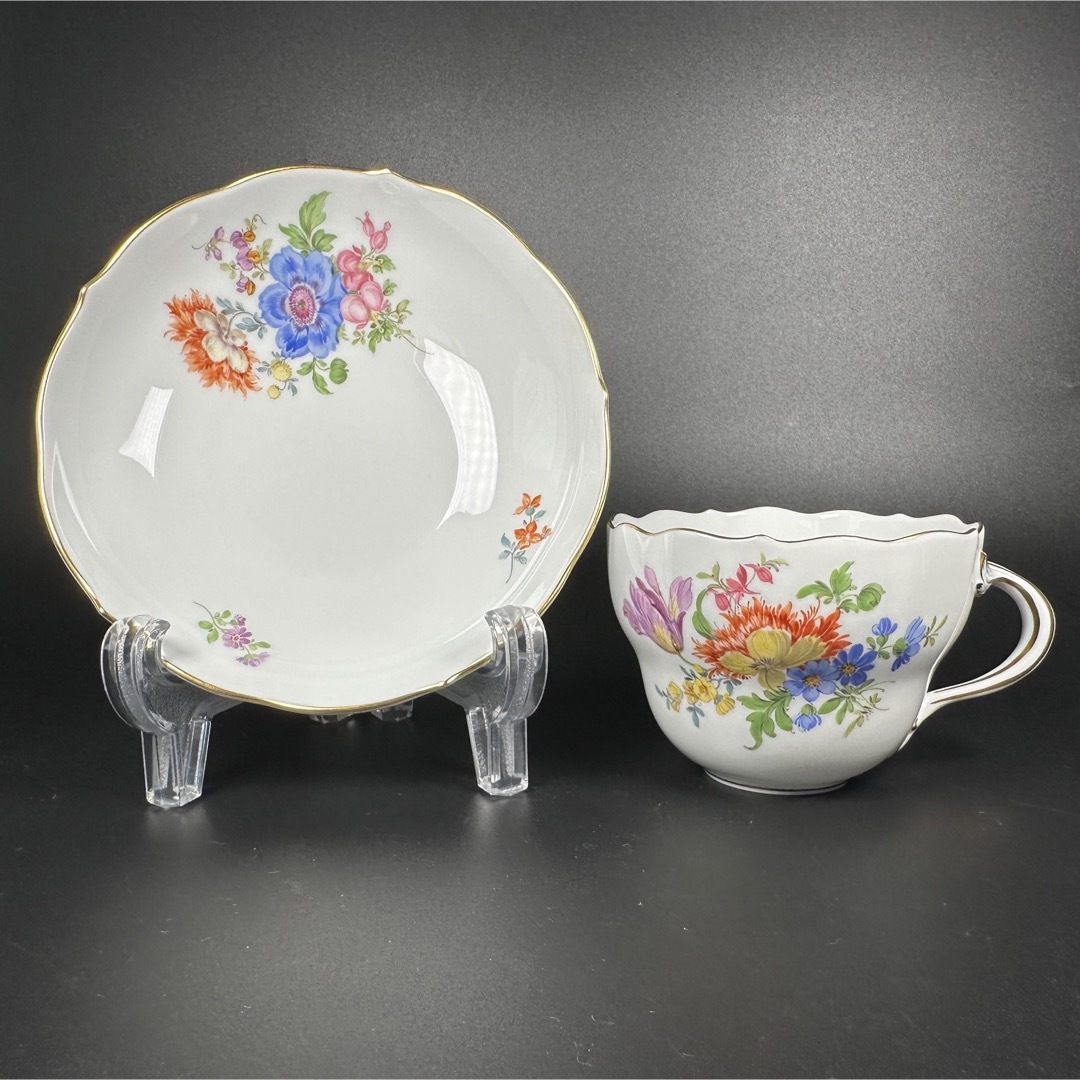 新品 マイセン 5つ花 ケシ 菖蒲のコーヒーカップ&ソーサー1客、1級品-