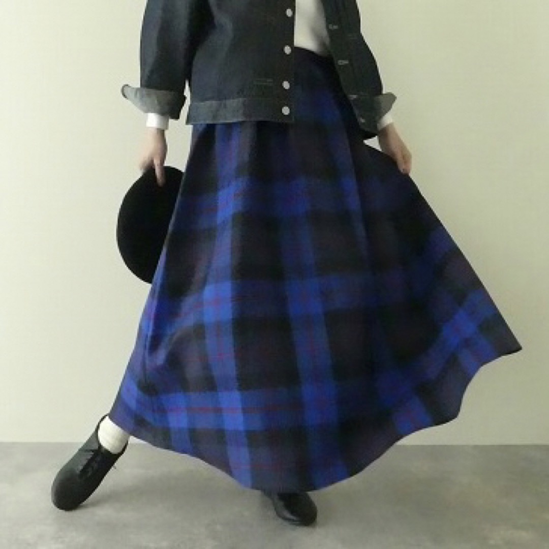 オニールオブダブリン GATHER FLARED SKIRT ブルーチェック