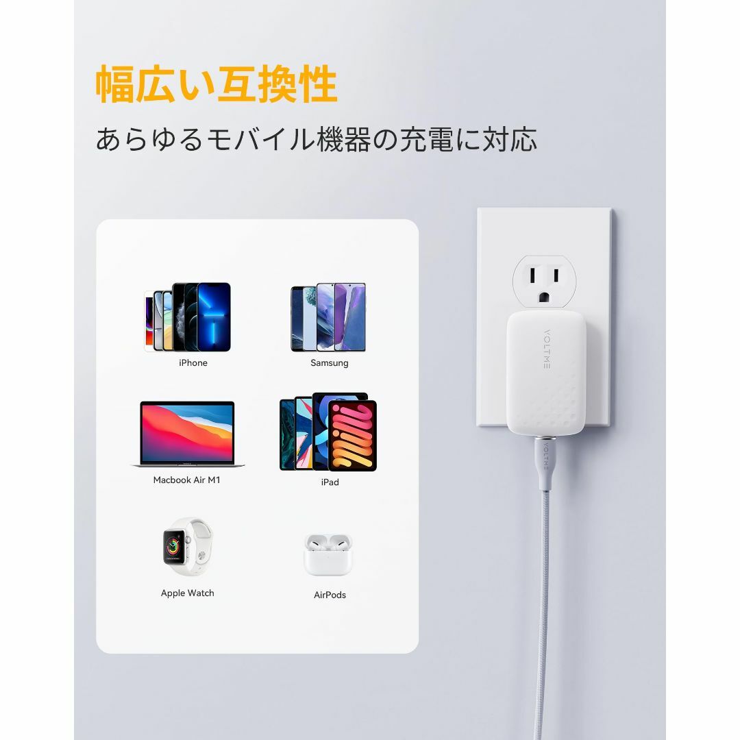 【色: ホワイト】VOLTME USB 充電器 薄型 13.6㎜ PD対応 30 5