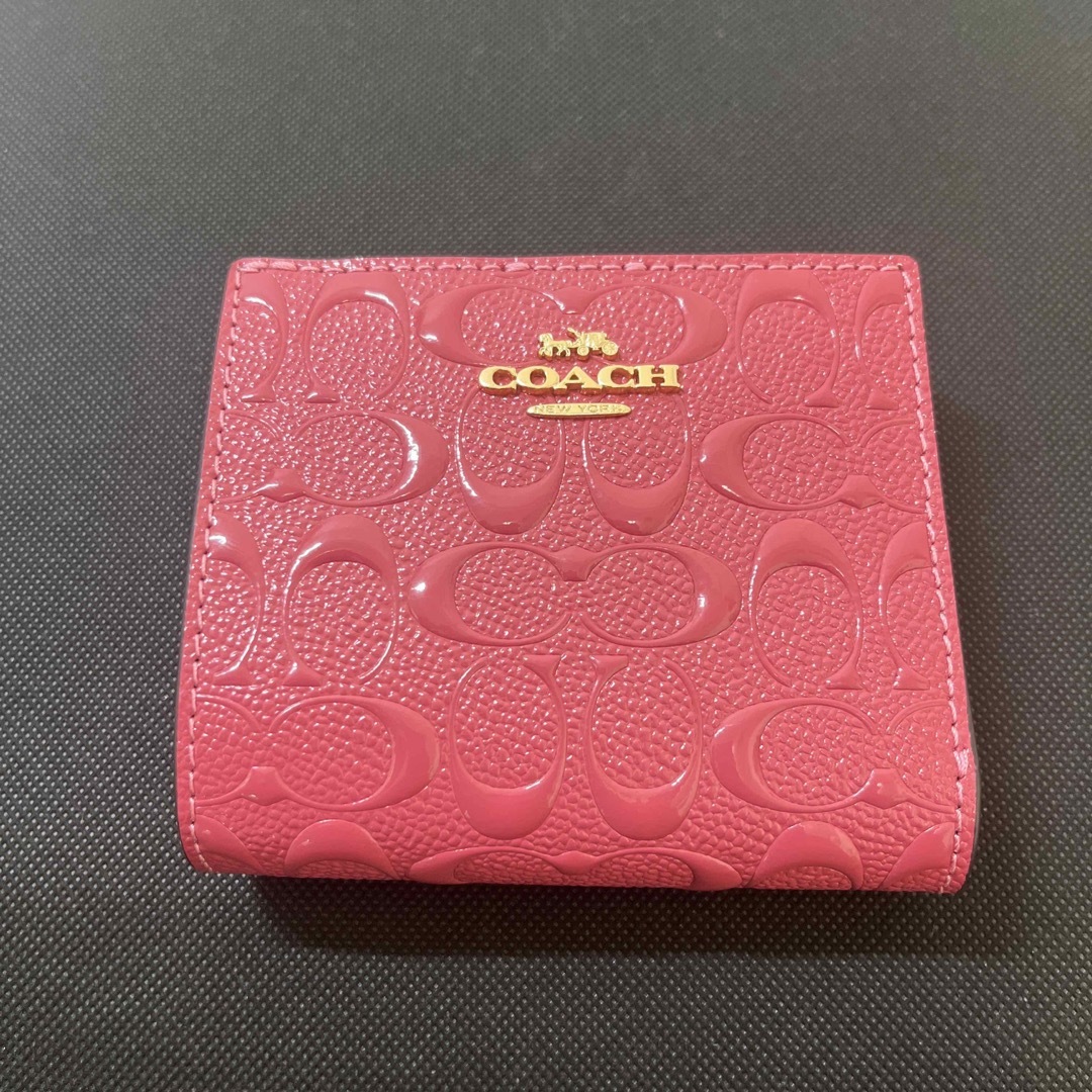 COACH コーチ 財布 二つ折り 折りたたみ 小銭入れ付き レザー ピンク系