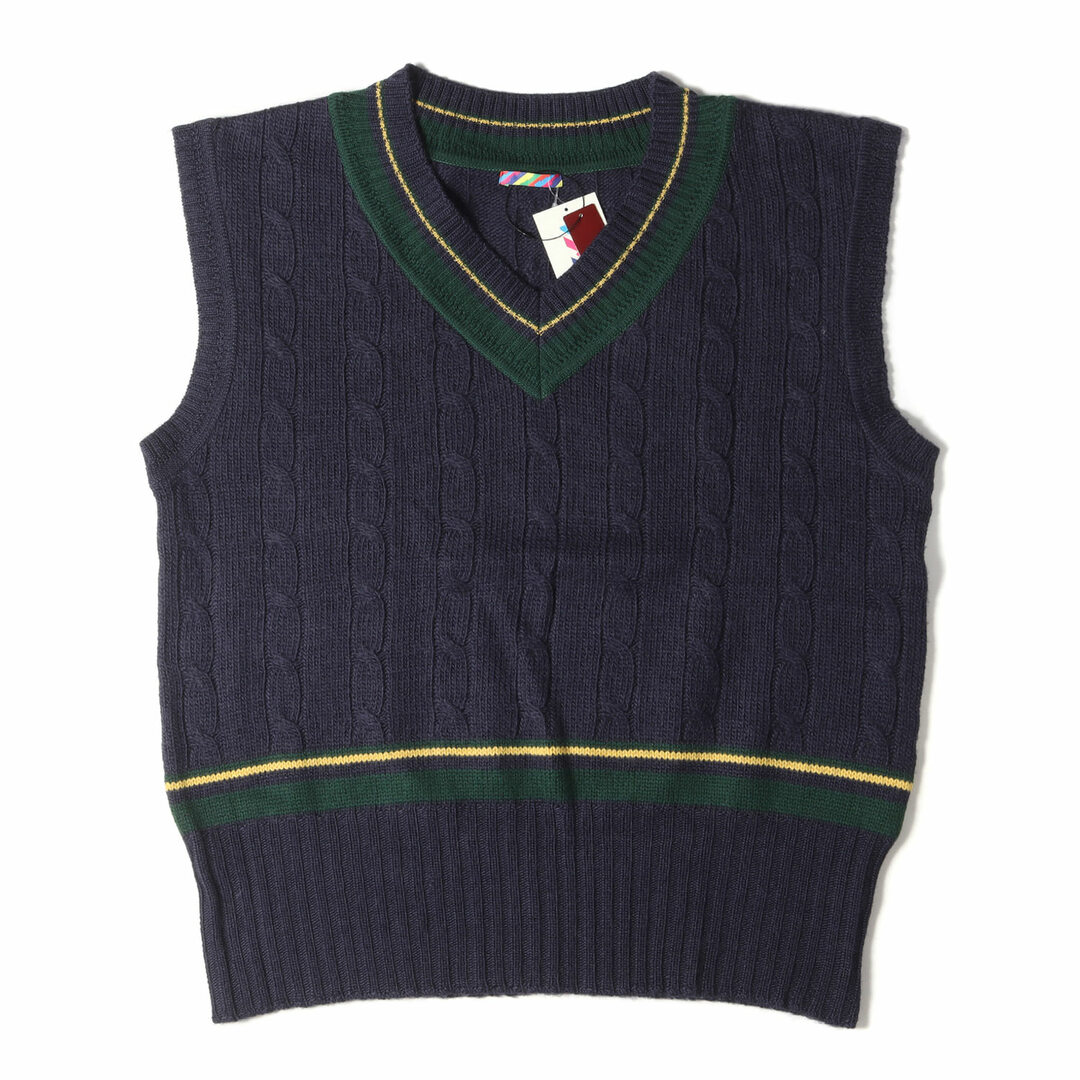 is-ness イズネス ベスト サイズ:ONE SIZE チルデン ウール ニット ベスト TILDEN KNIT VEST 30AWKN02 スクール アイビー オーバーサイズ ケーブル ネイビー 紺 日本製 トップス カジュアル【メンズ】トップス