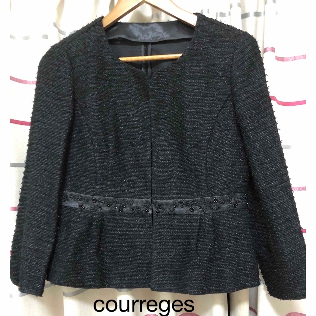 Courreges(クレージュ)のクレージュ　ツイードノーカラージャケット　40サイズ レディースのジャケット/アウター(ノーカラージャケット)の商品写真