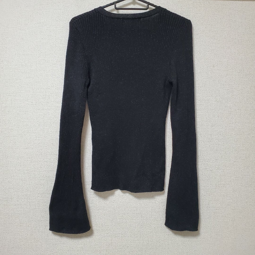 moussy(マウジー)のMOUSSY　ラメリブニット　ブラック レディースのトップス(カットソー(長袖/七分))の商品写真