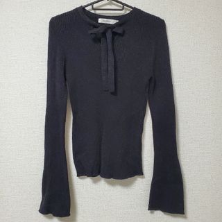 マウジー(moussy)のMOUSSY　ラメリブニット　ブラック(カットソー(長袖/七分))