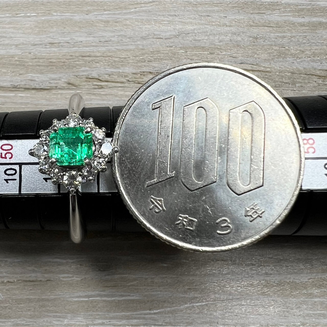 PT900 天然 エメラルド 0.41ct ダイヤ 0.24ct リング-