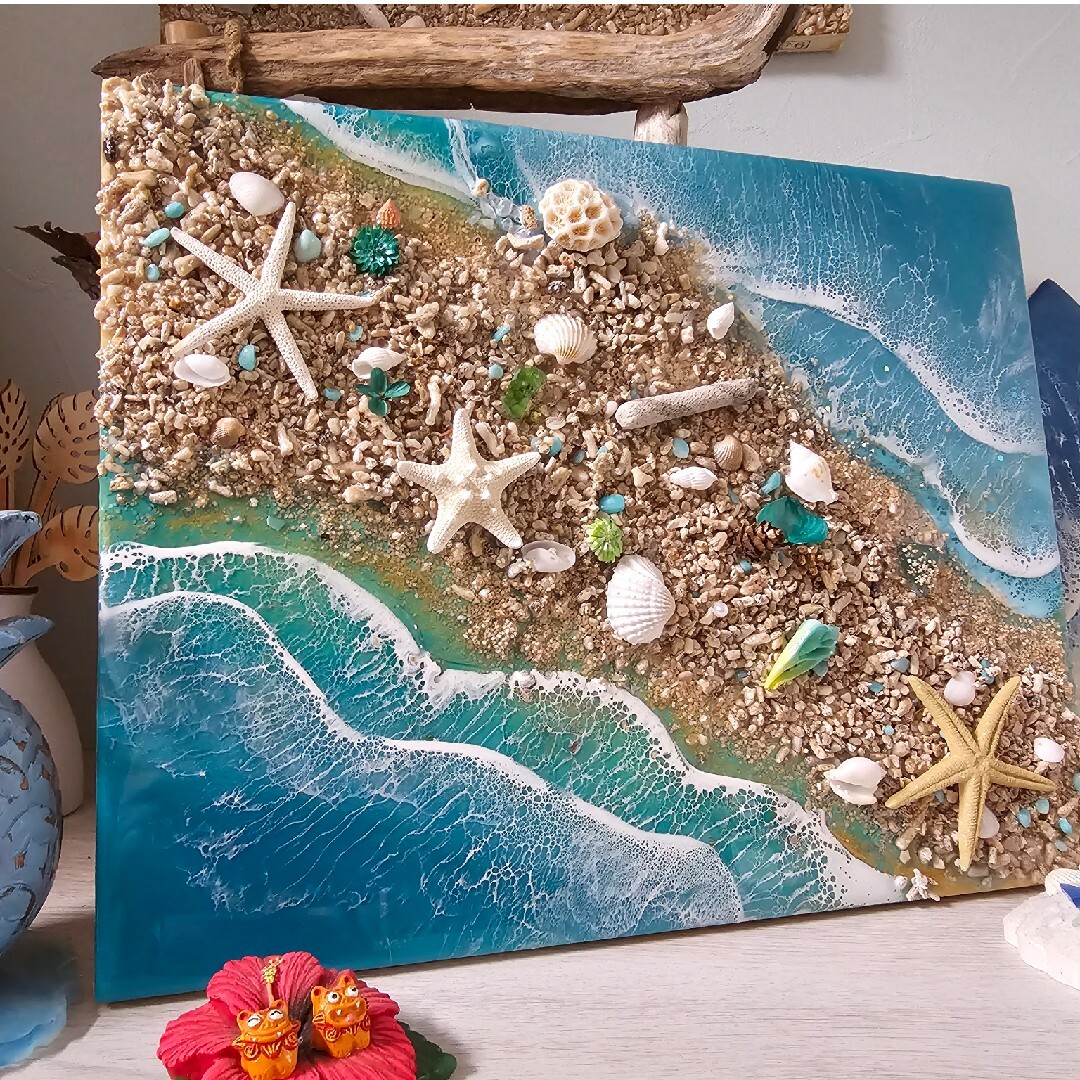 海を感じるインテリア　ターコイズシェルビーチ ハンドメイドのインテリア/家具(アート/写真)の商品写真