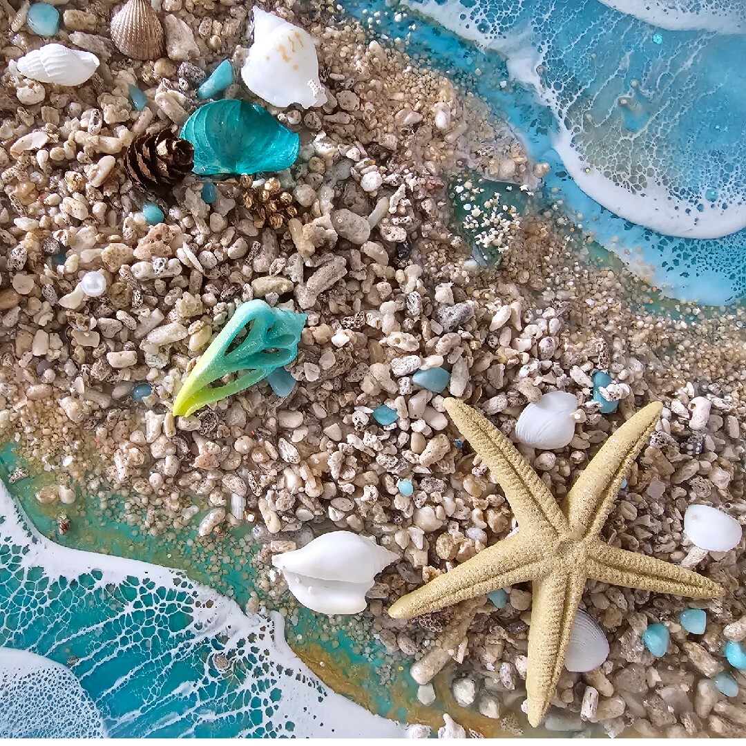 海を感じるインテリア　ターコイズシェルビーチ ハンドメイドのインテリア/家具(アート/写真)の商品写真
