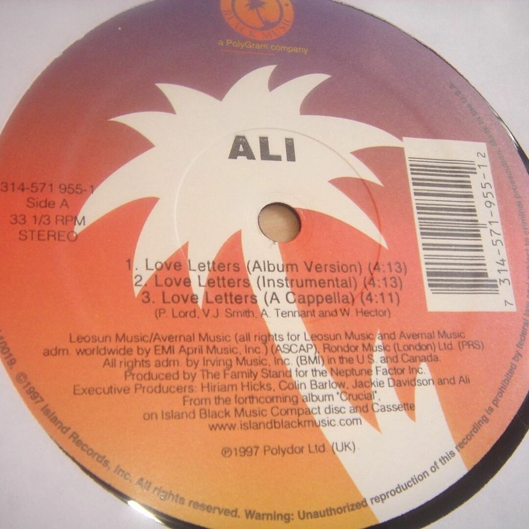 Ali - Love Letters US盤 廃盤12inch ISLAND  エンタメ/ホビーのエンタメ その他(その他)の商品写真
