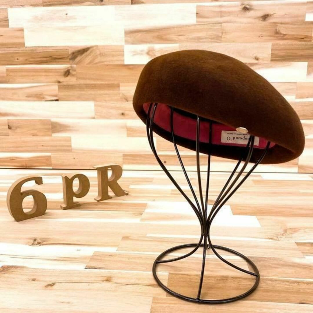 【シャポードオー】Chapeau d' O ウール100%ベレー帽 茶×ピンク
