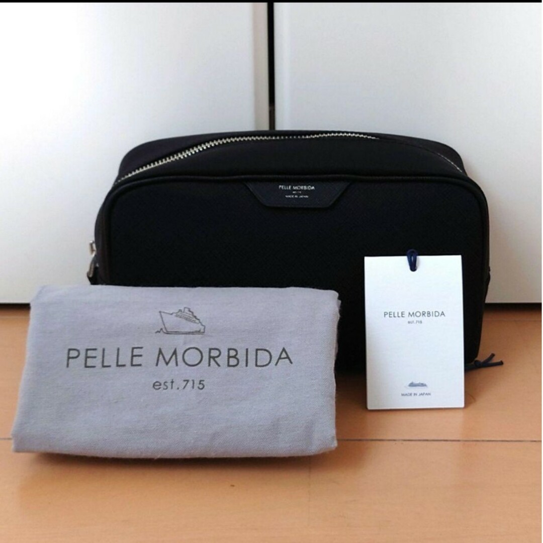 極美品 ペッレモルビダ PELLE MORBIDA クラッチ ポーチ ブラック