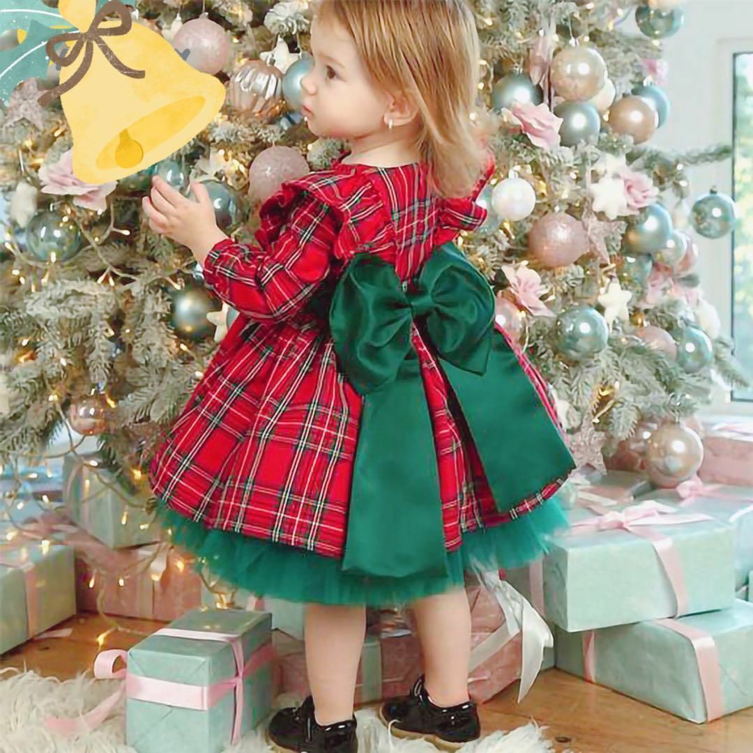 100赤タータンチェックワンピースドレス★ハロウィンクリスマス♥子供服キッズ女 キッズ/ベビー/マタニティのキッズ服女の子用(90cm~)(ドレス/フォーマル)の商品写真