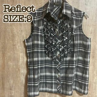 リフレクト(ReFLEcT)のReflect リフレクト　ノースリーブブラウス　黒グレーチェック　フリル　9(シャツ/ブラウス(半袖/袖なし))