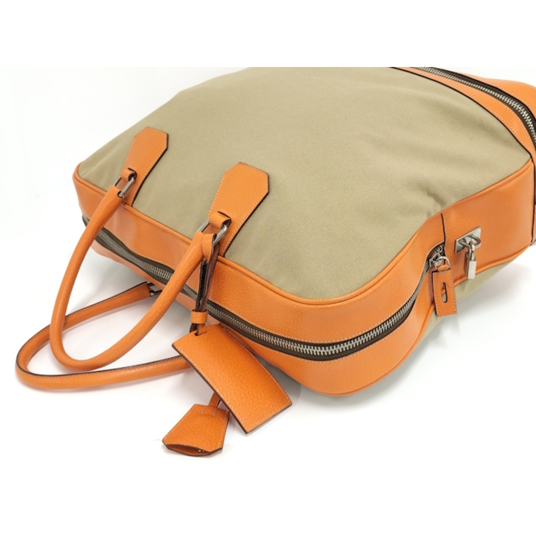 PRADA ハンドバッグ レザー キャンバス ベージュ オレンジ PRADA ハンドバッグ レザー キャンバス ベージュ オレンジ