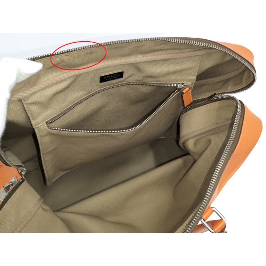 PRADA ハンドバッグ レザー キャンバス ベージュ オレンジ PRADA ハンドバッグ レザー キャンバス ベージュ オレンジ