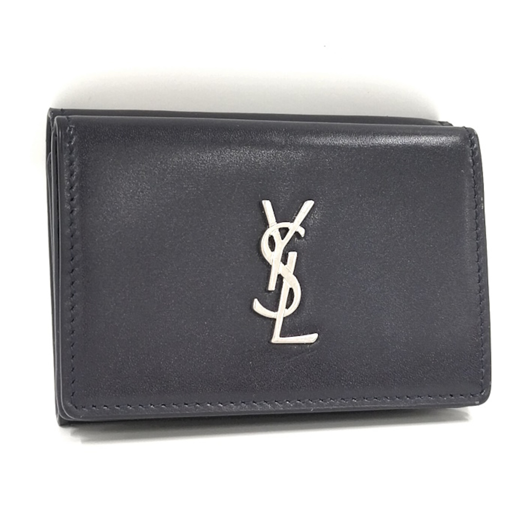 Yves Saint Laurent 三つ折り財布 レザー ネイビー