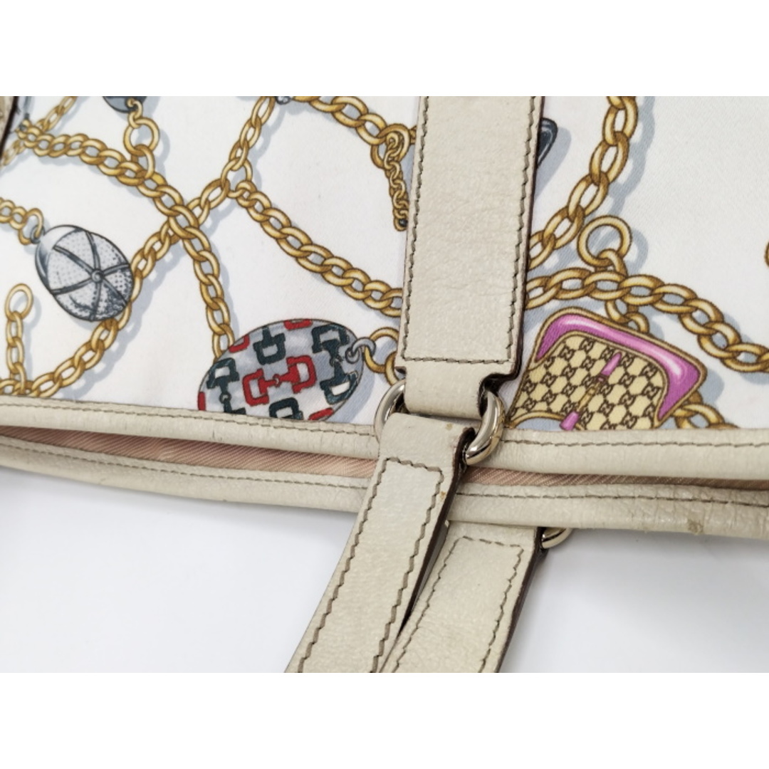 Gucci(グッチ)のGUCCI トートバッグ チェーン柄 サテン ホワイト 153009 レディースのバッグ(トートバッグ)の商品写真