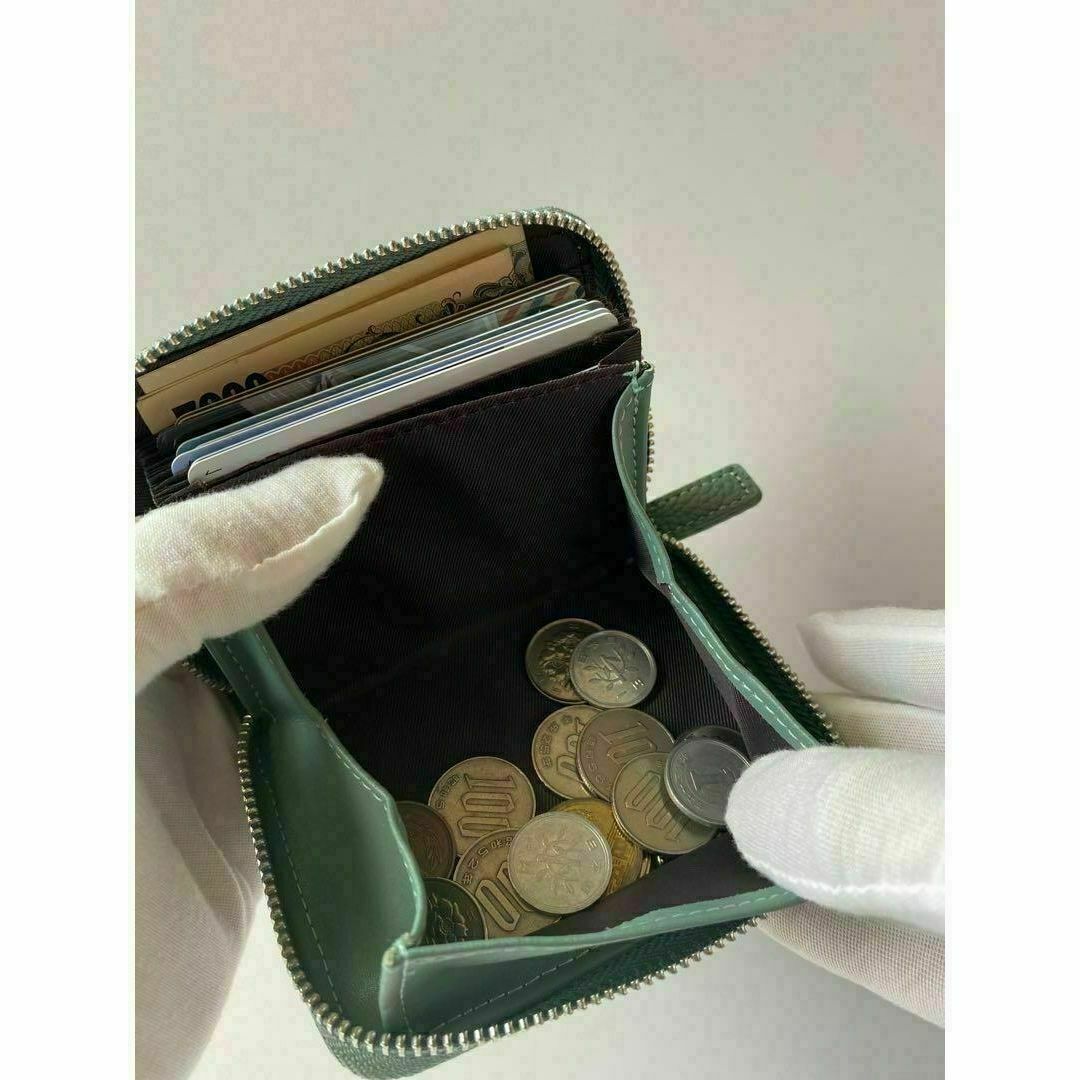 ミニ財布 ウォレット カードケース 小銭入れ コンパクト 大容量 グリーン レディースのファッション小物(財布)の商品写真