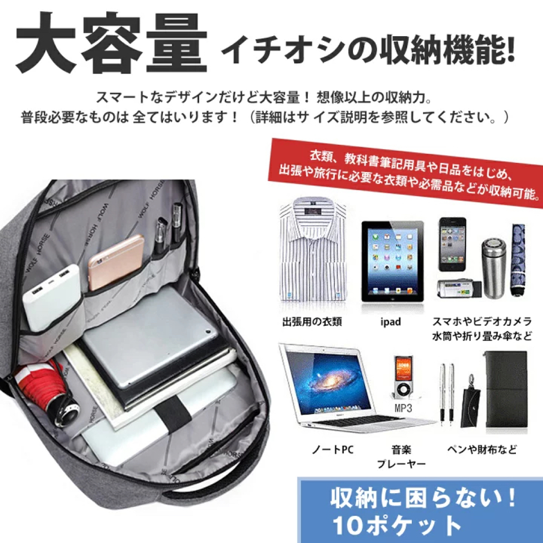 新品　即日発送　リュック メンズ レディース 大容量 ビジネス 軽量　USB メンズのバッグ(ビジネスバッグ)の商品写真