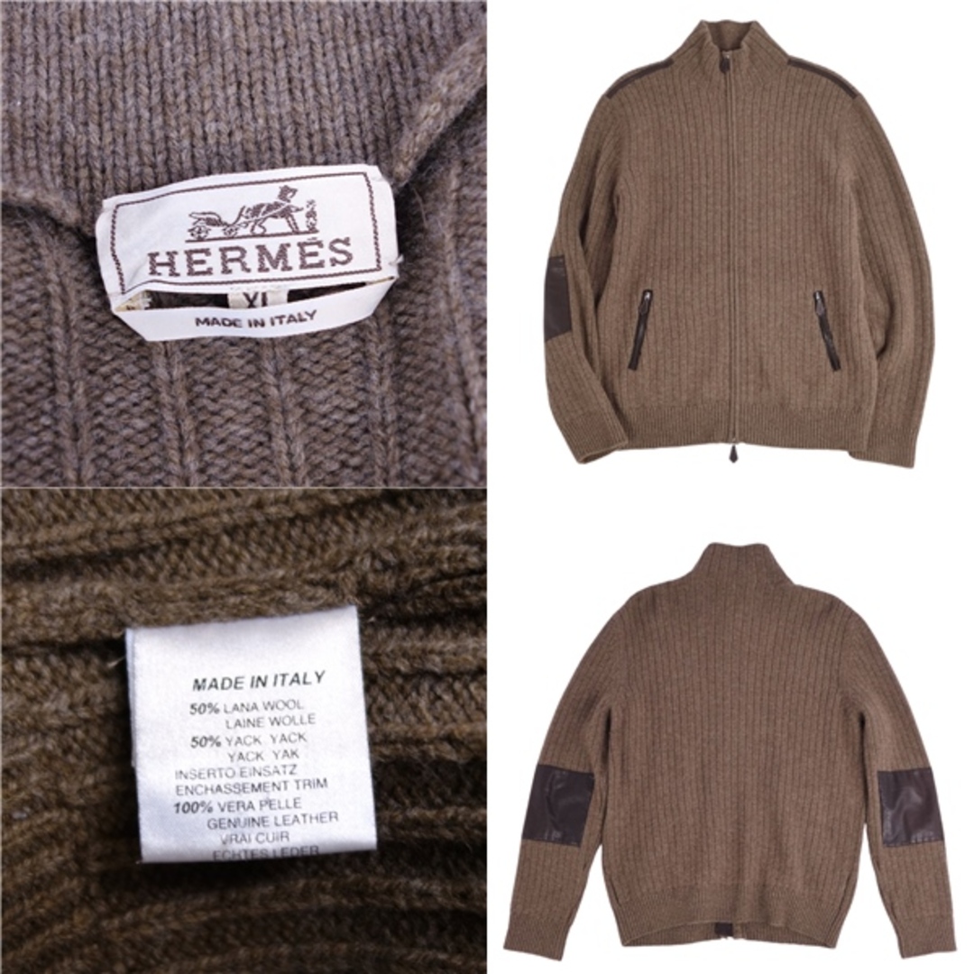 美品 エルメス HERMES ニット セーター ドライバーズニット ウール ヤク ラムレザー トップス メンズ XL ブラウン 美品 エルメス HERMES ニット セーター ドライバーズニット ウール ヤク ラムレザー トップス メンズ XL ブラウン