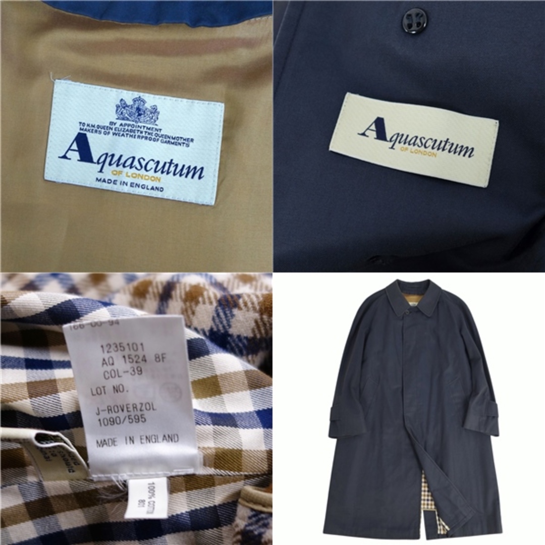 アクアスキュータム Aquascutum コート ステンカラーコート バルマカーンコート ライナー付き 英国製 アウター メンズ 8F(M相当)  ネイビー