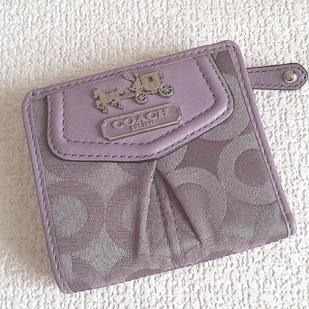 『希少』美品　COACH コーチ 二つ折り財布 馬車ロゴ キャンバス　ピンク