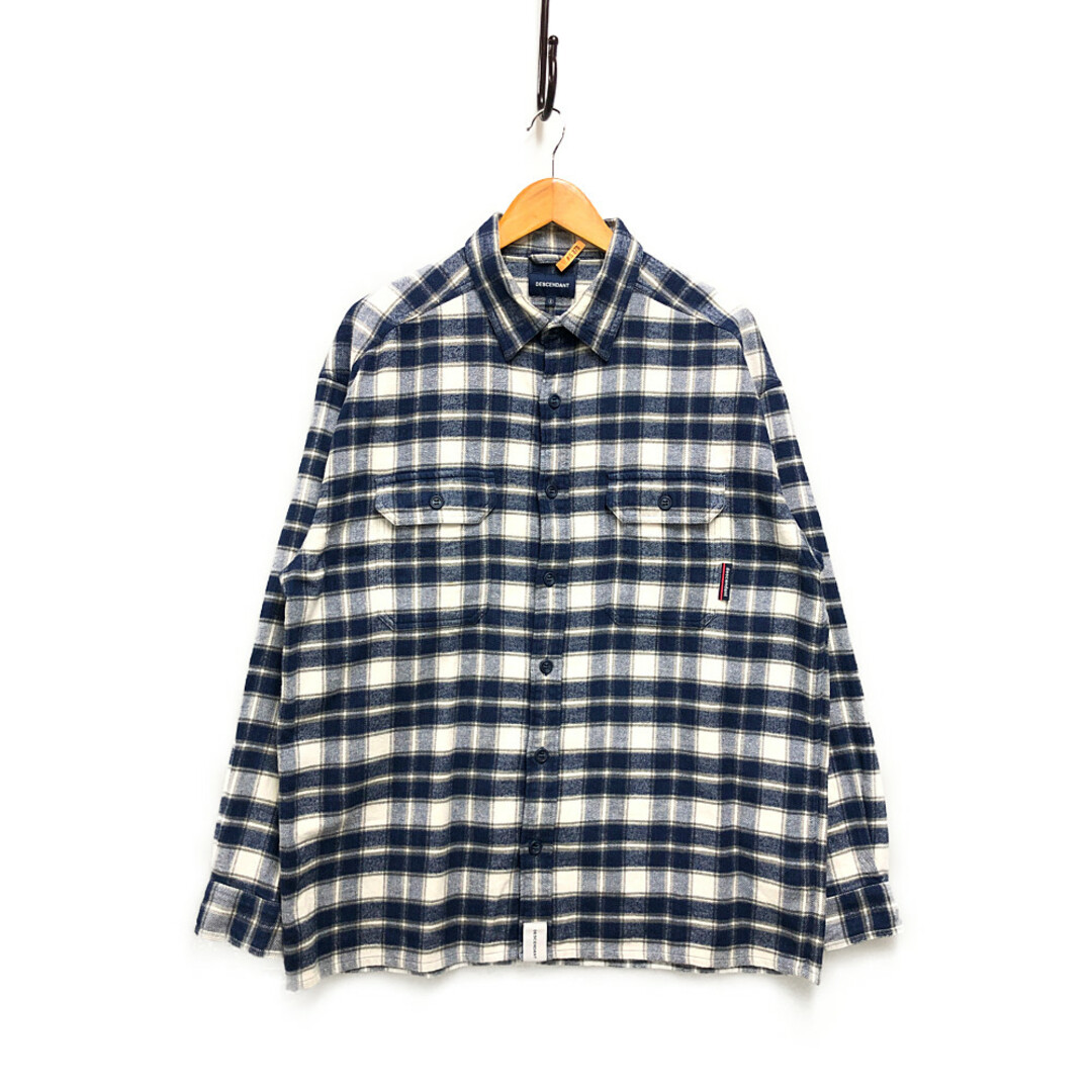 DESCENDANT ディセンダント チェック フランネル シャツ 長袖 青×白 サイズ2 正規品 / 31855