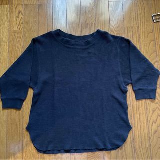 ユニクロ(UNIQLO)のUNIQLO ワッフルクルーネックT 7分袖 ブラック(Tシャツ(長袖/七分))