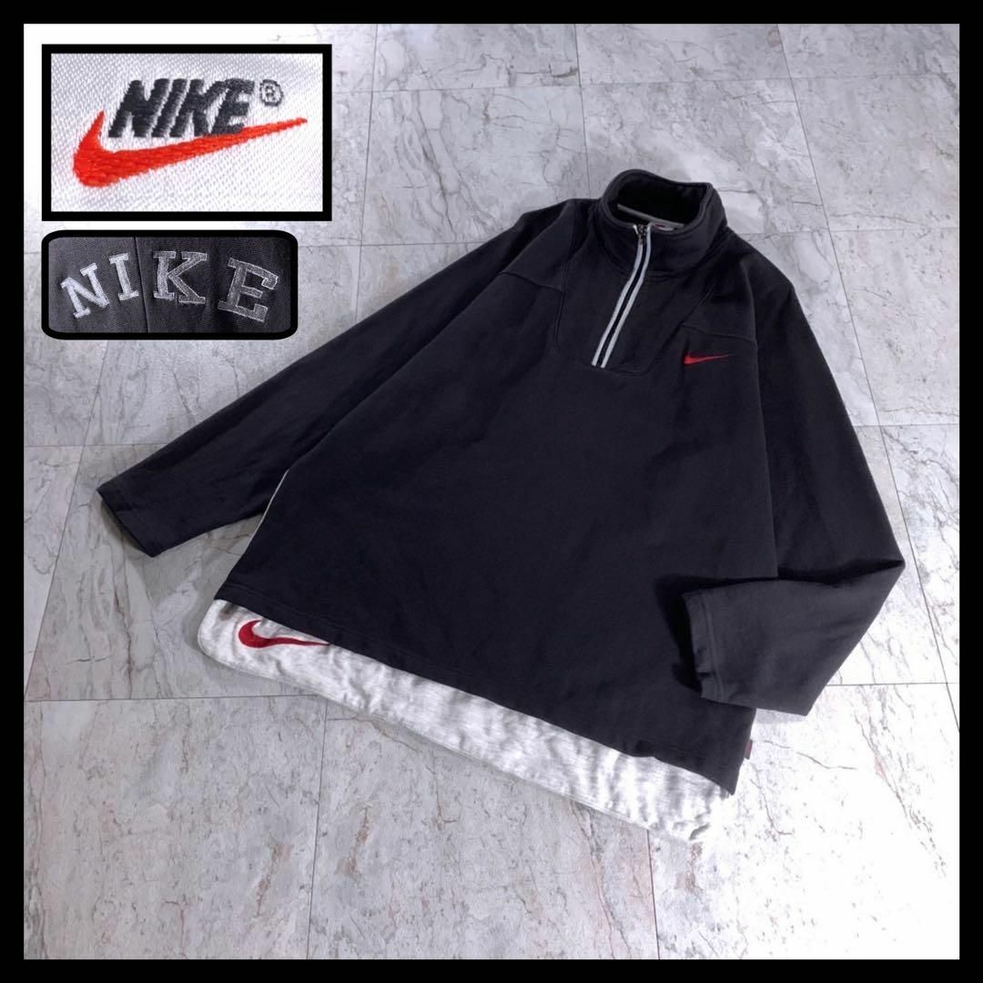 90s ［］NIKE ハーフジップ　スウェット　白タグ　デカスウォッシュ