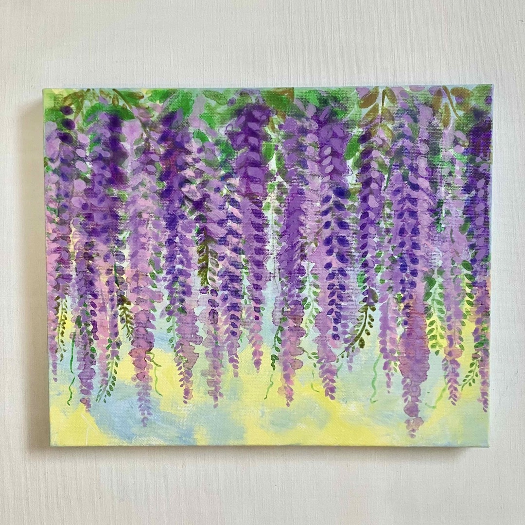 藤の花*絵画 原画 3号 キャンバス アクリル画の通販 by wishi 藤の花*絵画 原画 3号 キャンバス アクリル画の通販 by wishi