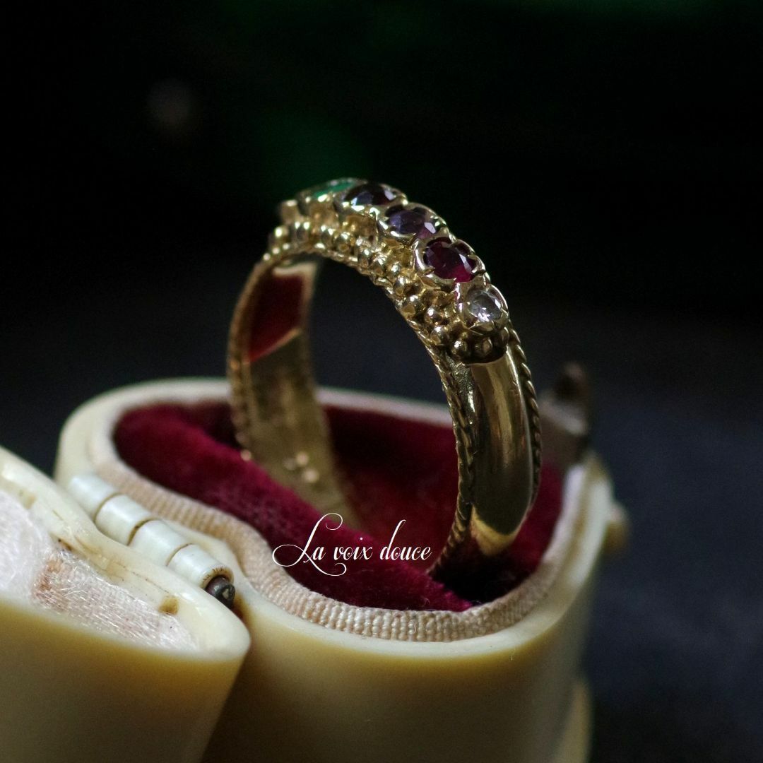 イギリスヴィンテージ　9金　アクロスティックリング　リガード/ダイヤ レディースのアクセサリー(リング(指輪))の商品写真