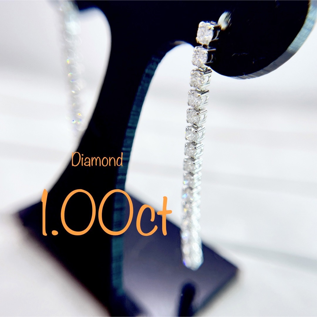 両耳 ピアス ダイヤモンド 1.00ct ロング ゆらゆら ピアス - ピアス