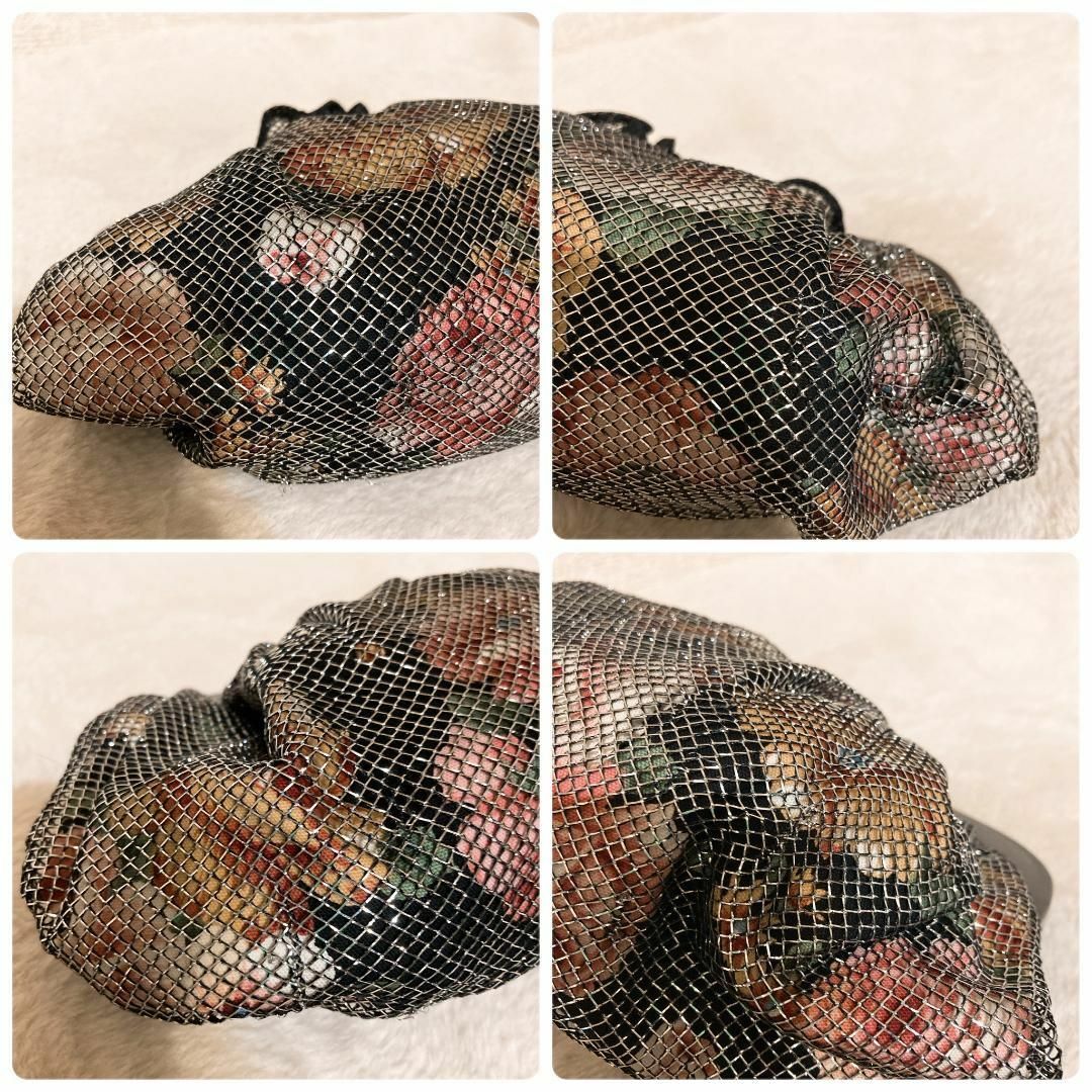 極レア✨希少美品 花柄がま口クラッチバッグ/ハンドバッグ 黒系 レディースのバッグ(クラッチバッグ)の商品写真