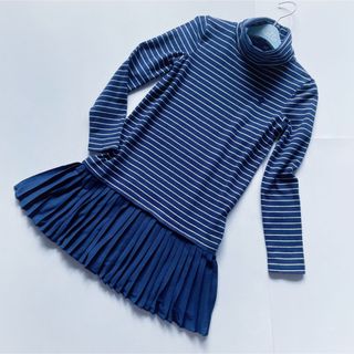 ポロラルフローレン(POLO RALPH LAUREN)のポロラルフローレン 長袖 プリーツワンピース ハイネック ボ－ダ－ 紺 130(ワンピース)