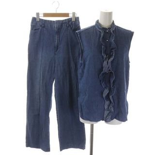 ロペ(ROPE’)のロペ 23SS デニムラッフルブラウス×パンツ セットアップ ノースリーブ 38(シャツ/ブラウス(半袖/袖なし))