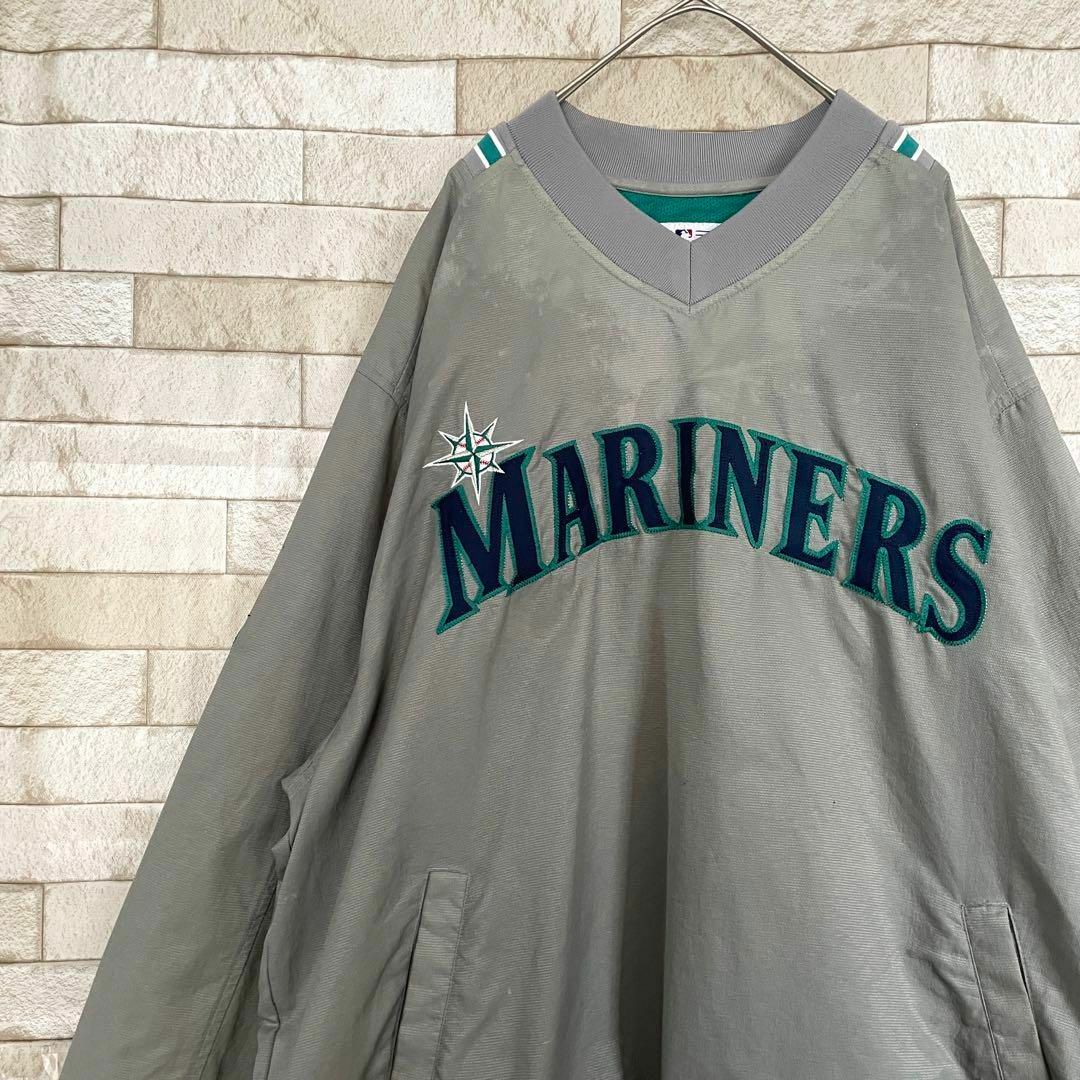 【Majestic】MLB マリナーズ ハーフジップ 半袖 ナイロンプルオーバー