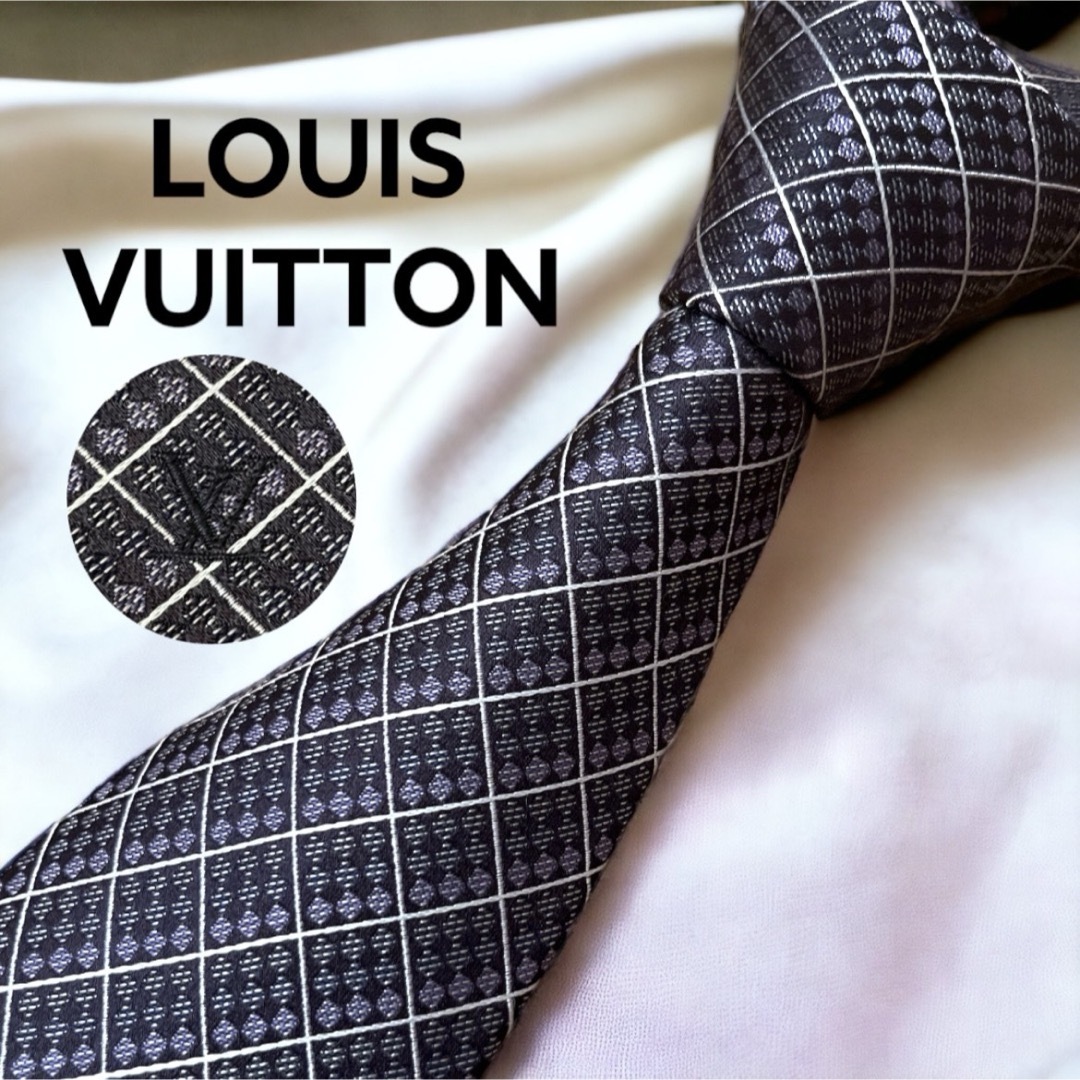 未使用】LOUIS VUITTON ネクタイ チェック ジャガード ネイビー-