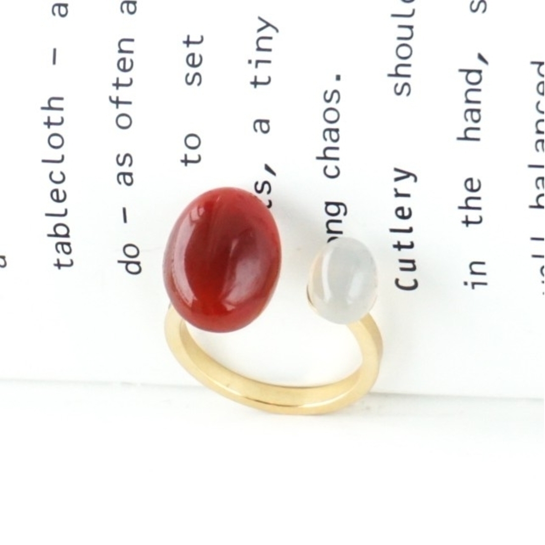 天然石 差し色 指輪 リング 大粒 レッドアゲート フリーサイズ  赤 グレー メンズのアクセサリー(リング(指輪))の商品写真