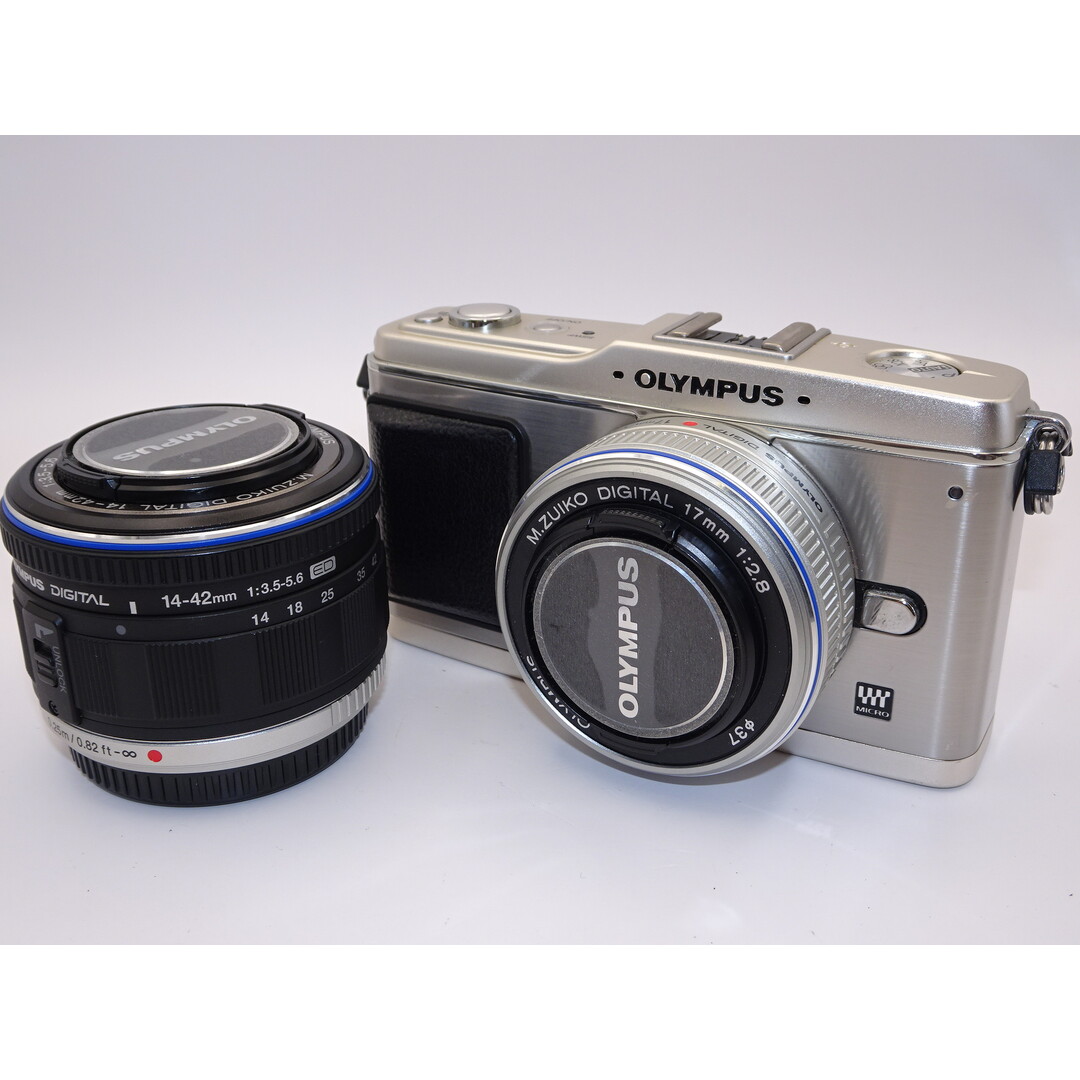 ミラーレス一眼【外観特上級】OLYMPUS ミラーレス一眼 E-P1 ツインレンズキット シルバー E-P1 TKIT-SLV