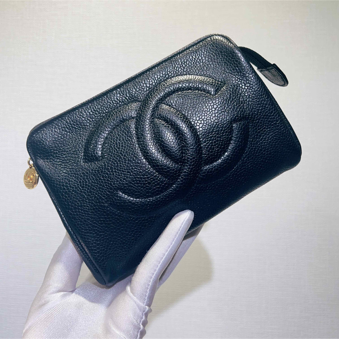 CHANEL シャネル コスメポーチ キャビアスキン ブラック