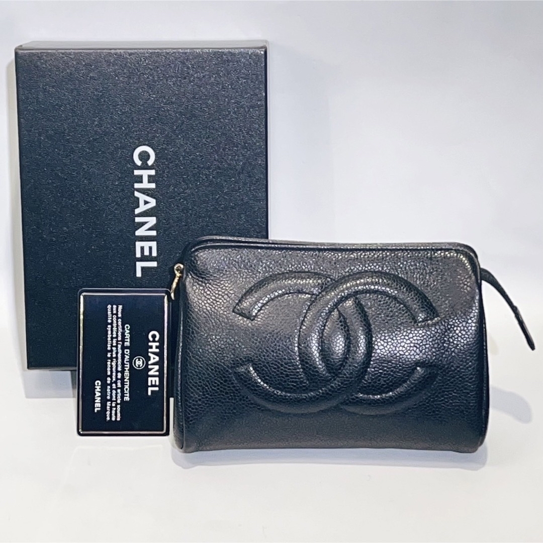 CHANEL シャネル コスメポーチ キャビアスキン ブラック