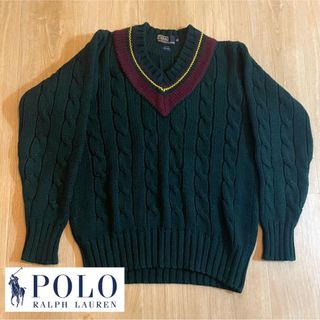 【古着】ポロラルフローレン 90s ヴィンテージセーター 肉厚 ラインメンズM
