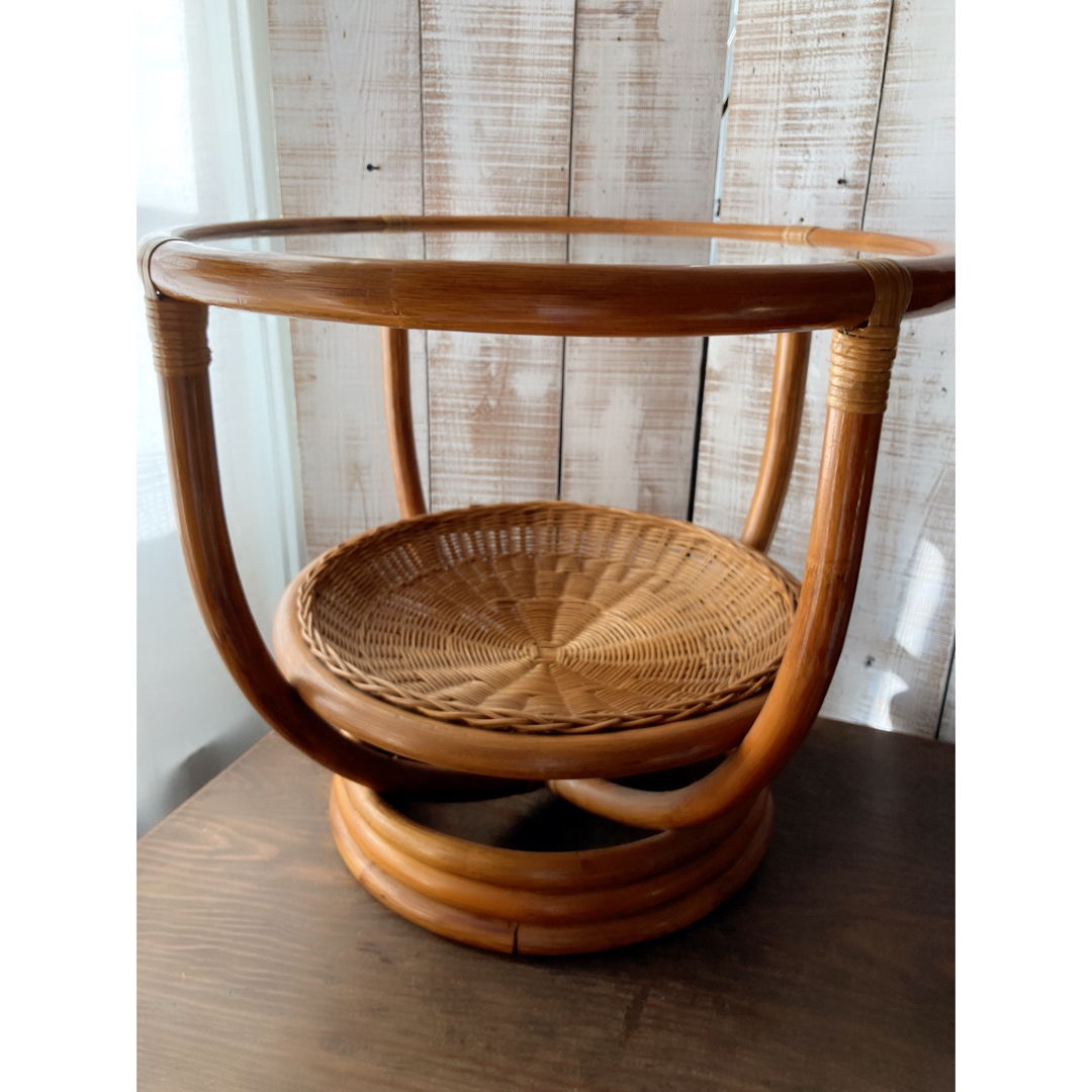 昭和レトロ ラタン テーブル 籐家具 木製テーブルの通販 by リン's
