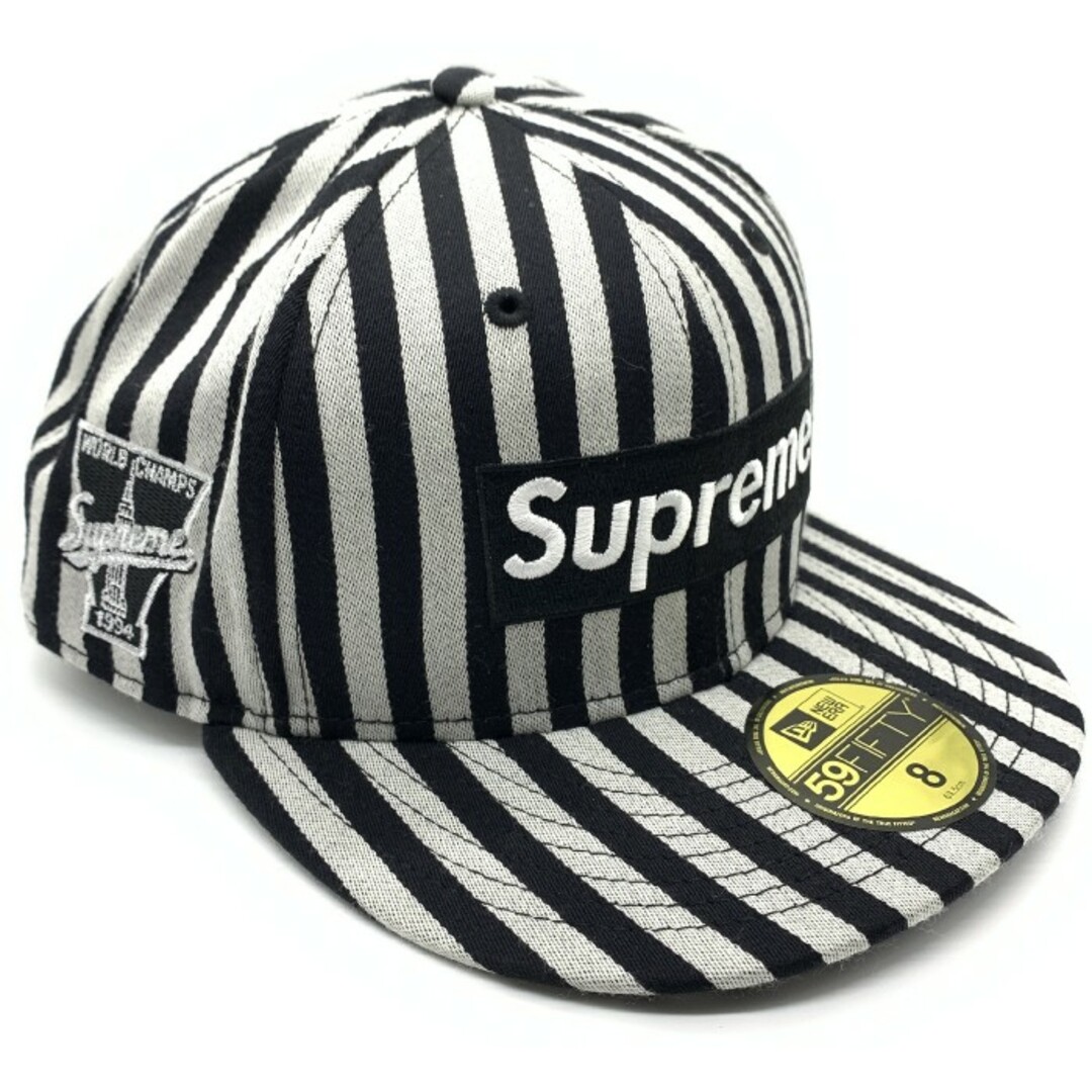 Supreme(シュプリーム)のSUPREME シュプリーム 13AW Striped Box Logo New Era 59FIFTY ストライプ ボックスロゴ ニューエラキャップ ブラック グレー Size 8 (63.5cm) メンズの帽子(キャップ)の商品写真