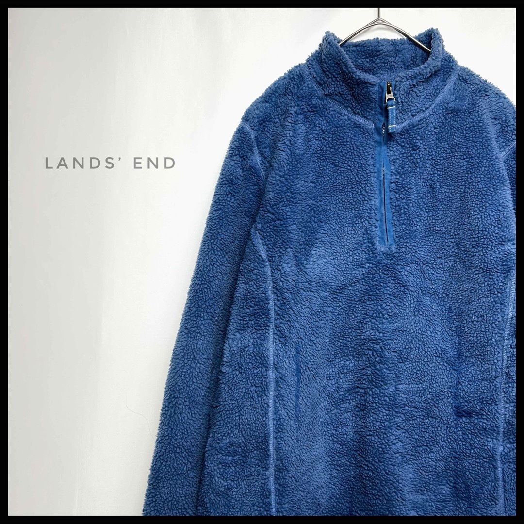 LANDS’ END ハーフジップ ボアフリースジャケット　くすみブルー | フリマアプリ ラクマ