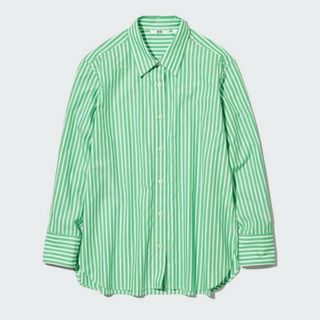 ユニクロ(UNIQLO)のユニクロ コットンストライプシャツ グリーン XLサイズ(シャツ/ブラウス(長袖/七分))