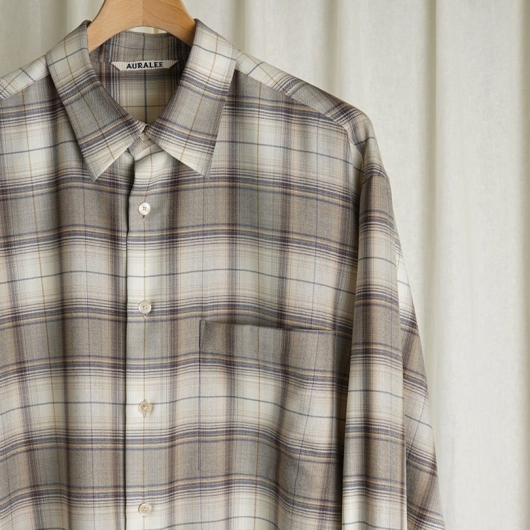 AURALEE SUPER LIGHT WOOL CHECK SHIRT