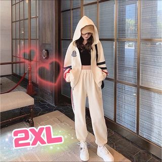 レディース　セットアップ　上下　白　ホワイト　オルチャン　韓国　2XL size(トレーナー/スウェット)