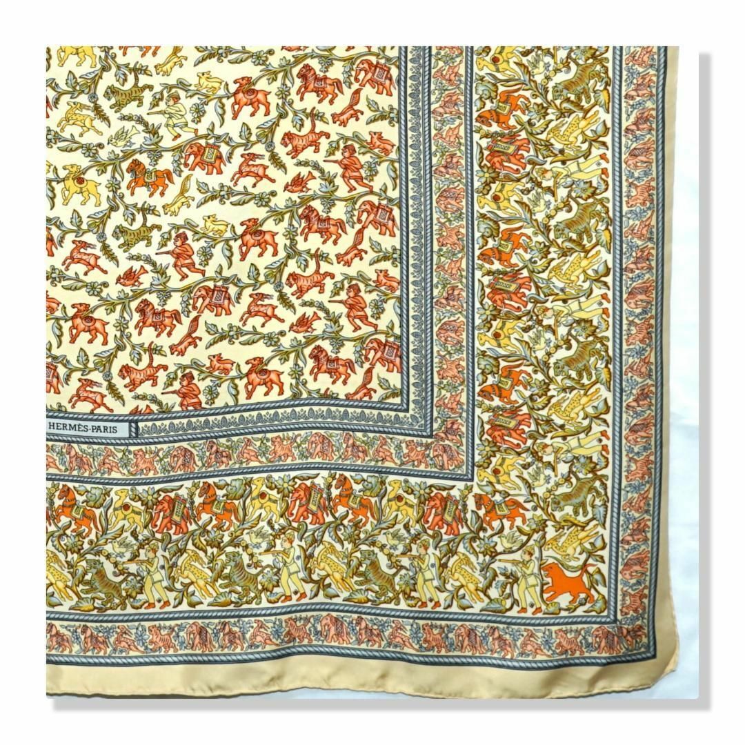 【美品】HERMES エルメス　カレ 90　スカーフ　インドの狩猟　ソルド品