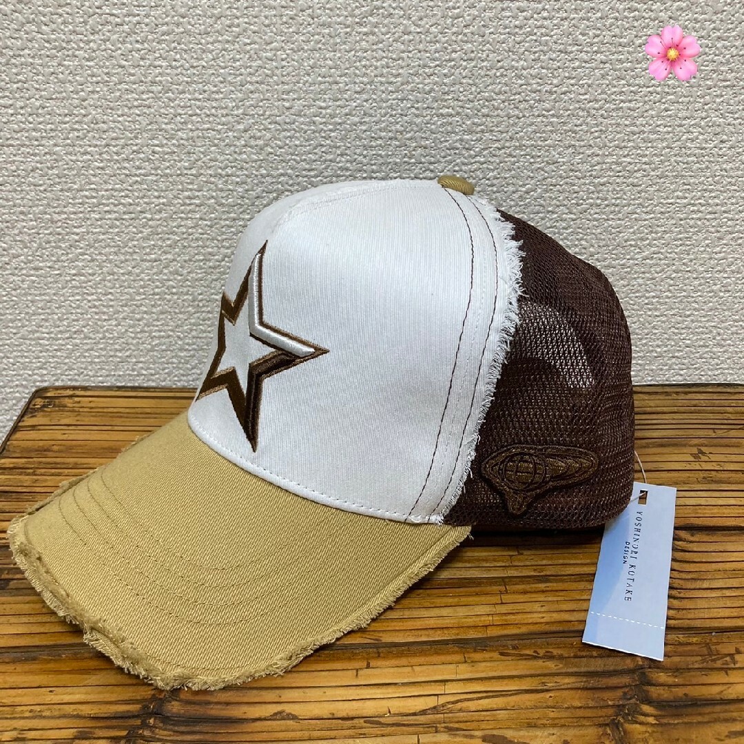 国内正規品 ブラウン ヨシノリコタケ キャップ スター 444 限定品 値下 ヨシノリコタケ 帽子 値下