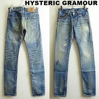 ヒステリックグラマー(HYSTERIC GLAMOUR)のヒステリックグラマー　スタッズスキニーデニム　W68cm　赤耳 セルビッジ　藍青(デニム/ジーンズ)